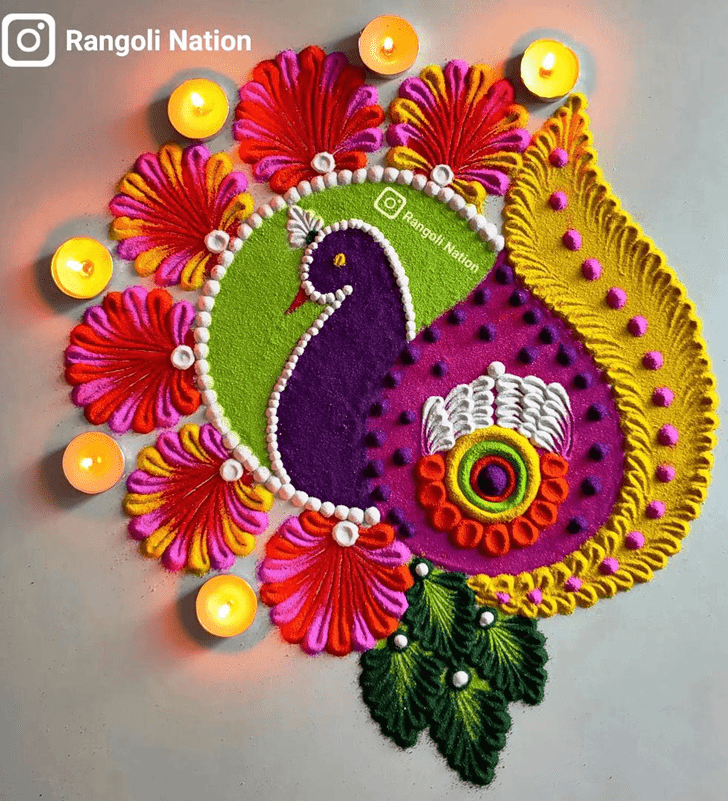 Comely Beautiful Peacock Rangoli