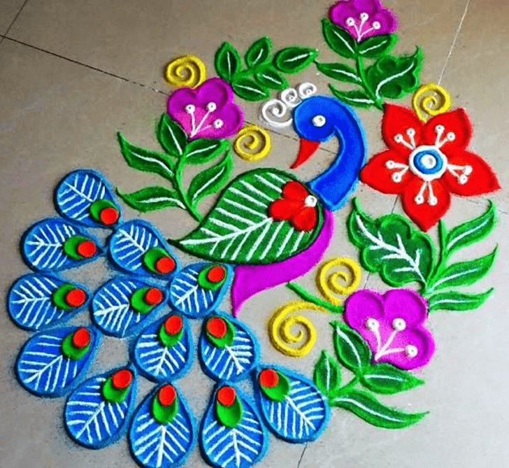 Delightful Beautiful Peacock Rangoli