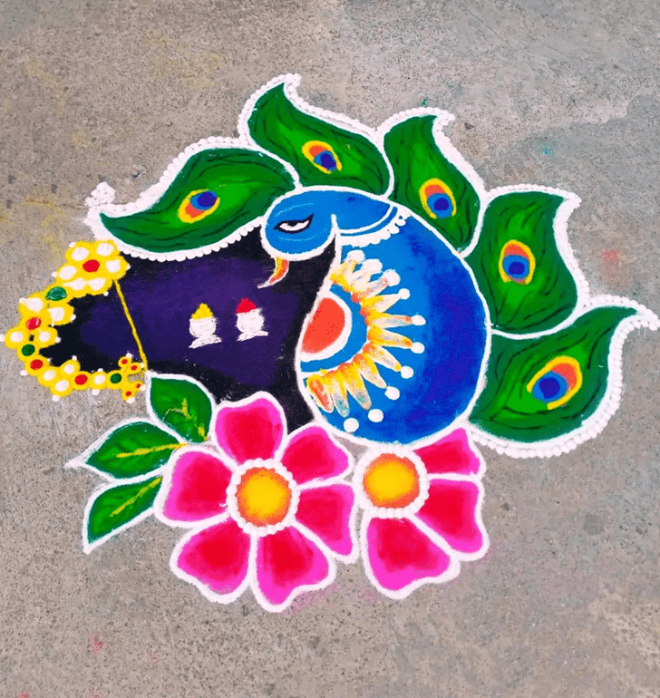 Elegant Beautiful Peacock Rangoli