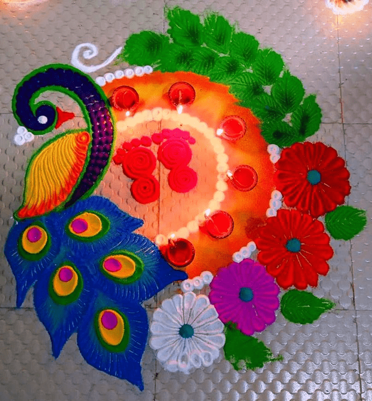 Enthralling Beautiful Peacock Rangoli