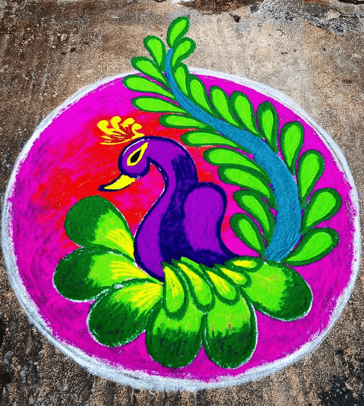 Enticing Beautiful Peacock Rangoli