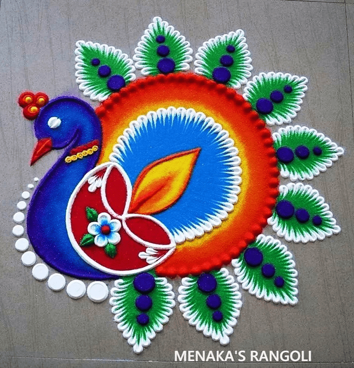 Fine Beautiful Peacock Rangoli