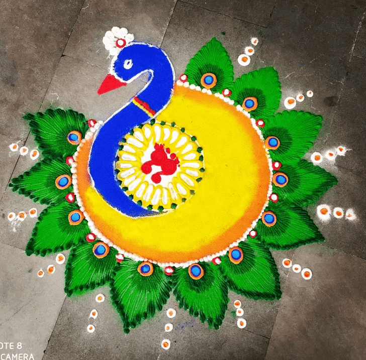 Good Looking Beautiful Peacock Rangoli