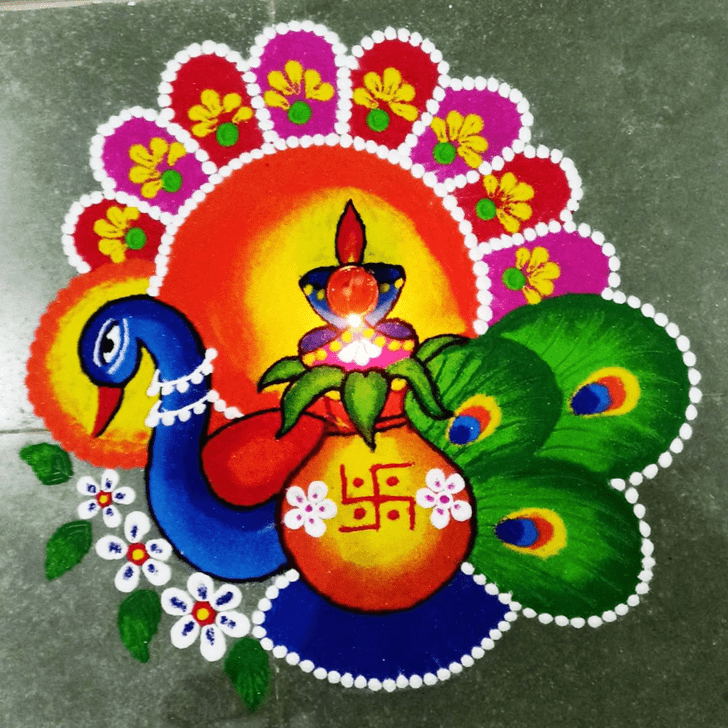 Graceful Beautiful Peacock Rangoli