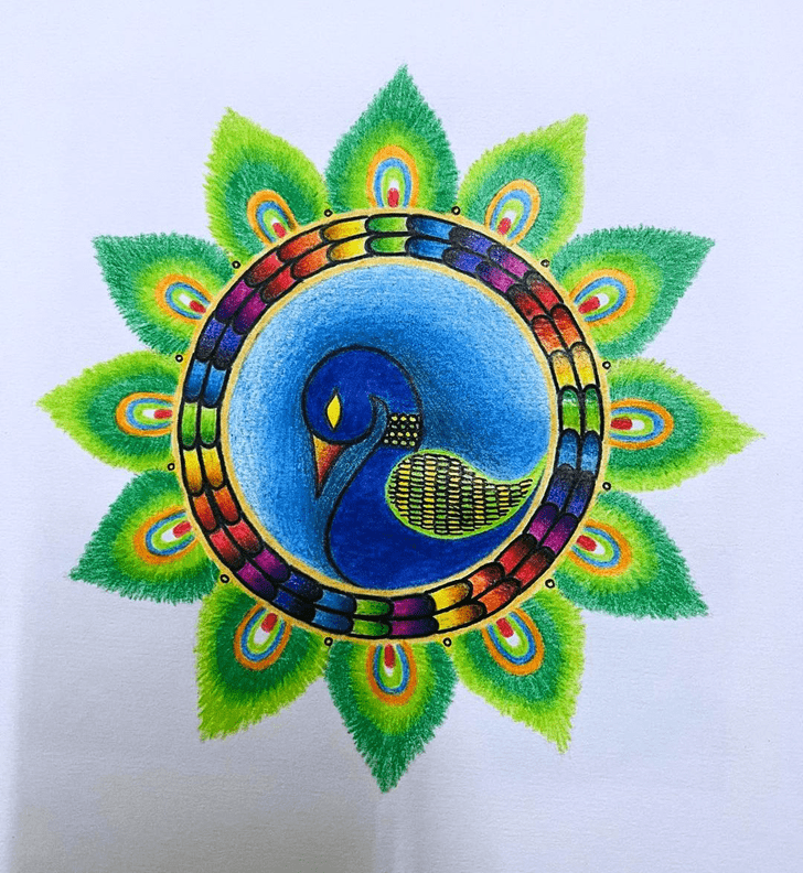 Grand Beautiful Peacock Rangoli