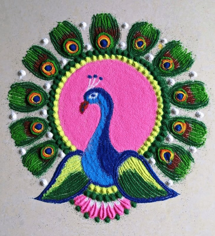 Awesome Beautiful Peacock Rangoli