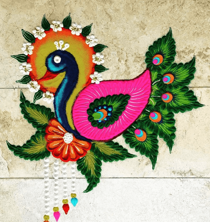 Ideal Beautiful Peacock Rangoli