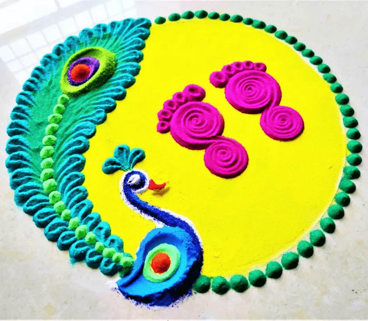 Lovely Beautiful Peacock Rangoli Design