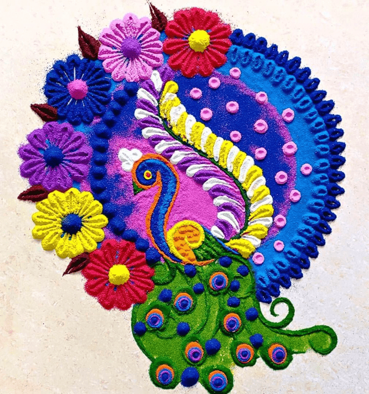 Pleasing Beautiful Peacock Rangoli