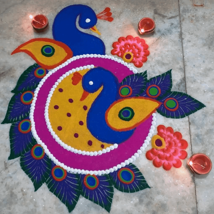 Pretty Beautiful Peacock Rangoli