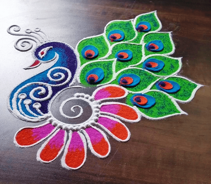 Resplendent Beautiful Peacock Rangoli