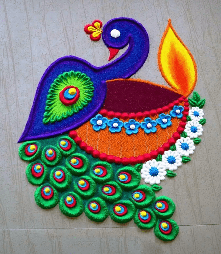 Splendid Beautiful Peacock Rangoli