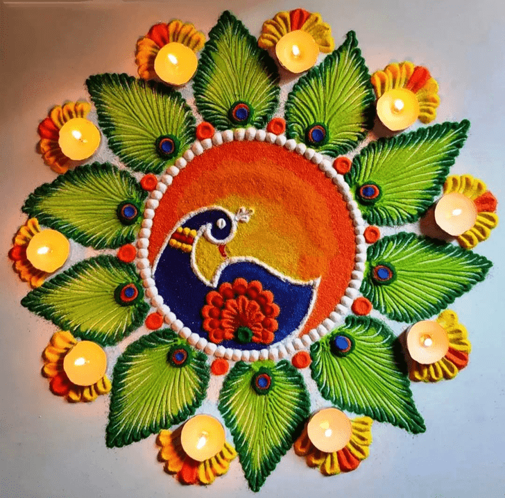 Stunning Beautiful Peacock Rangoli