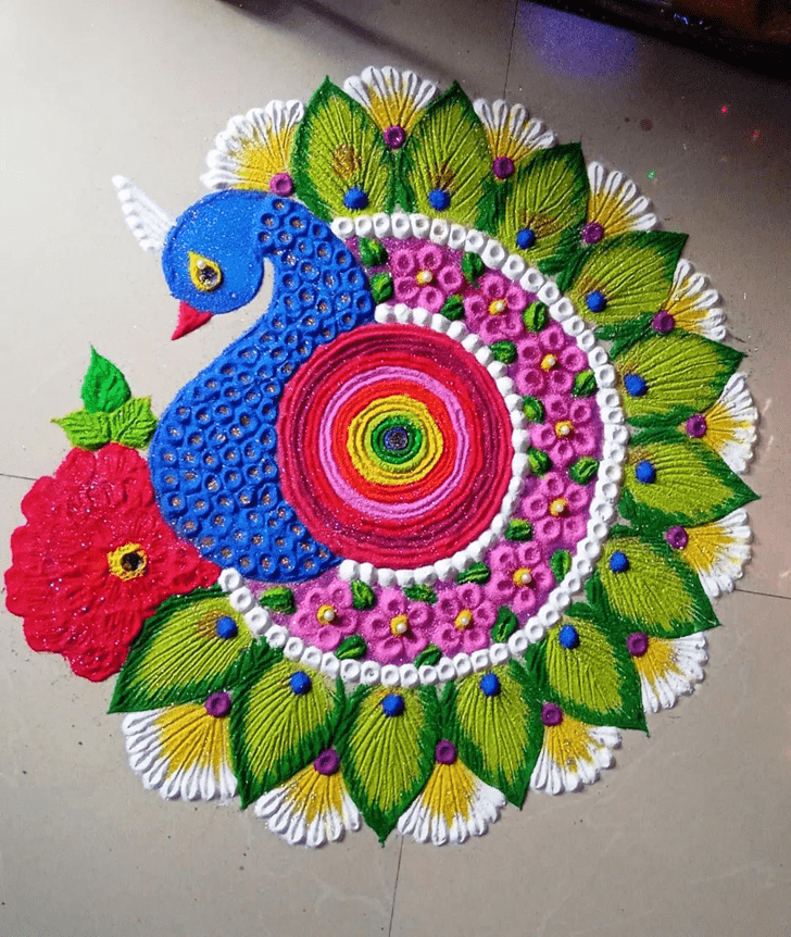 Superb Beautiful Peacock Rangoli