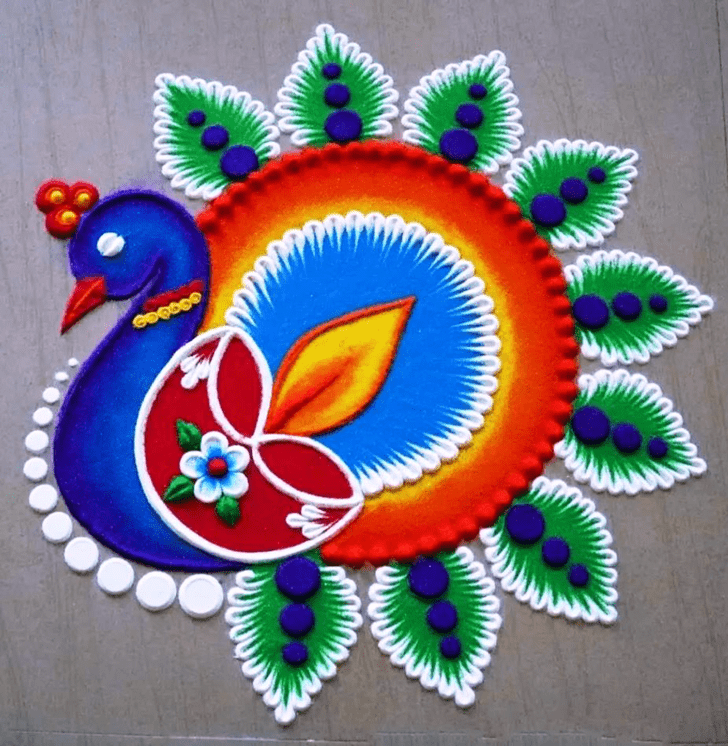 Wonderful Beautiful Peacock Rangoli Design