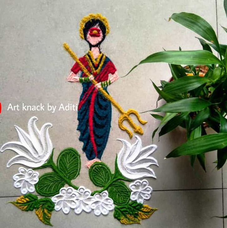 Wonderful Durgapuja Rangoli Design