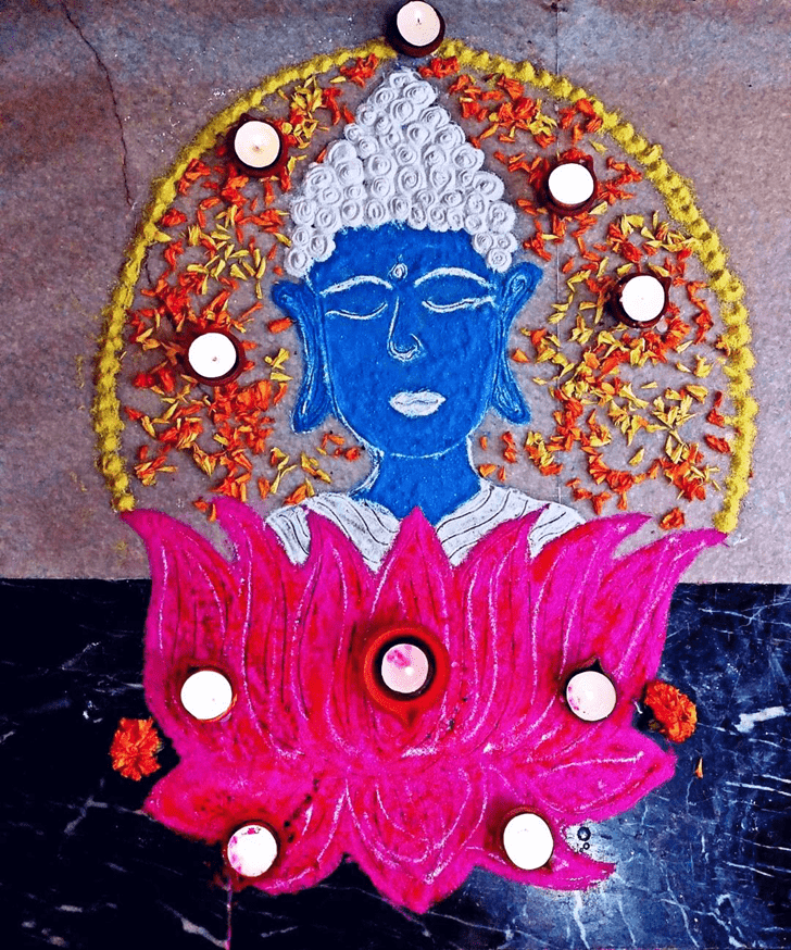 Dazzling Gautam Buddha Rangoli