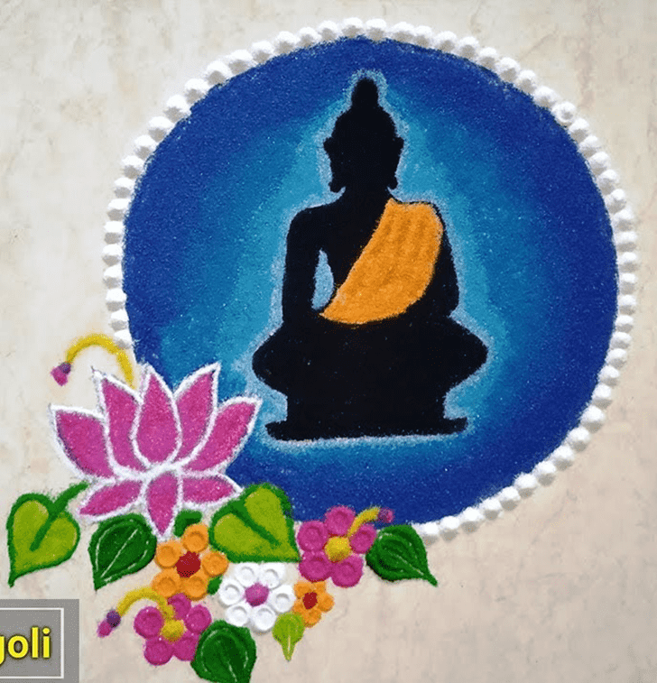 Delightful Gautam Buddha Rangoli