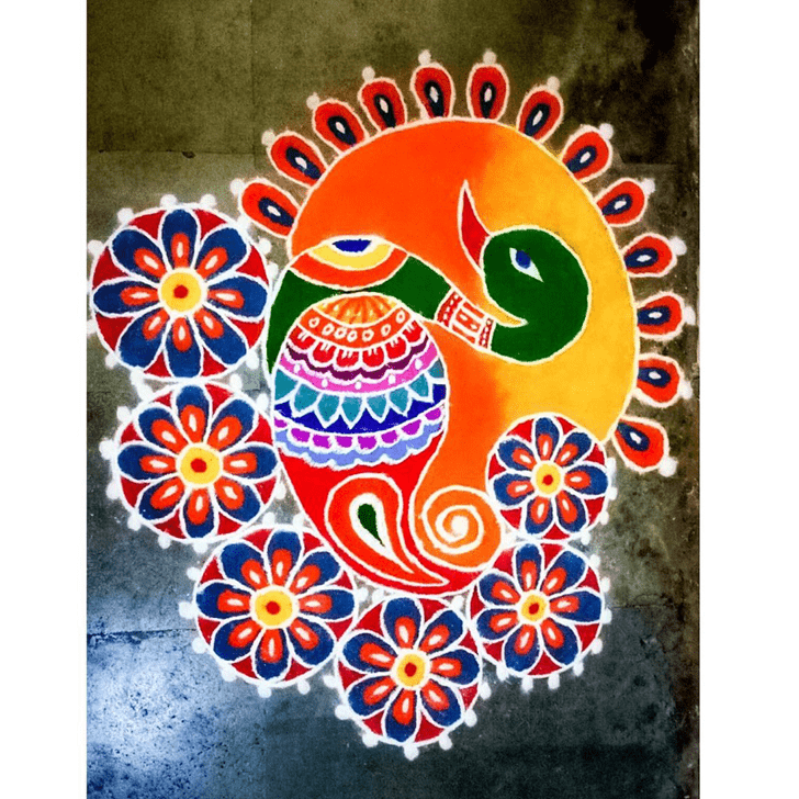 Enthralling Peacock Rangoli