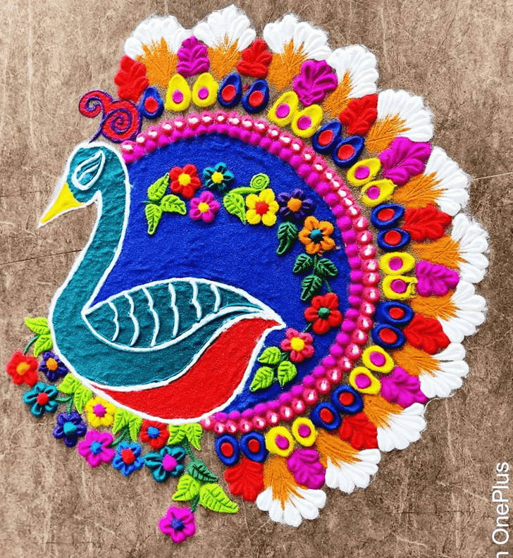 Wonderful Peafowl Rangoli Design