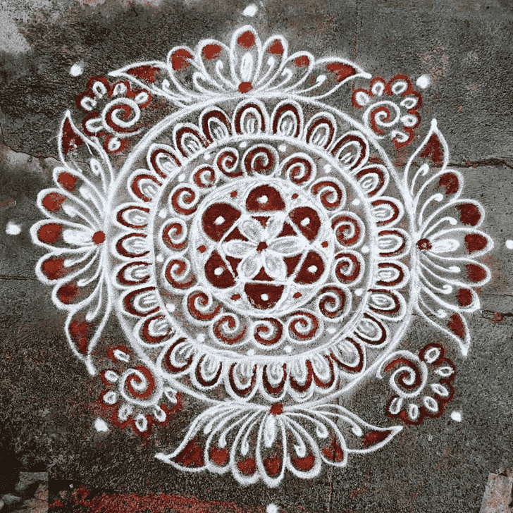 Excellent Red and White Rangoli