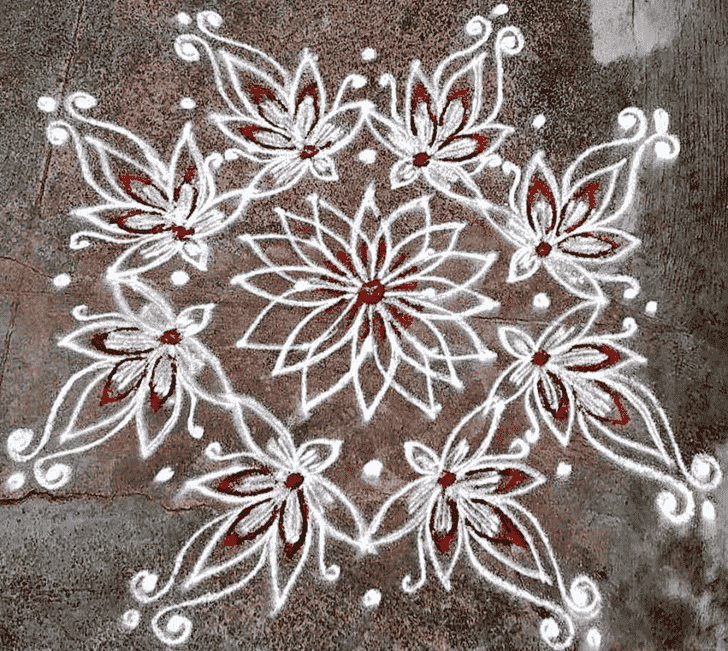 Exquisite Red and White Rangoli