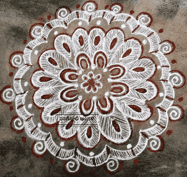 Slightly Red and White Rangoli