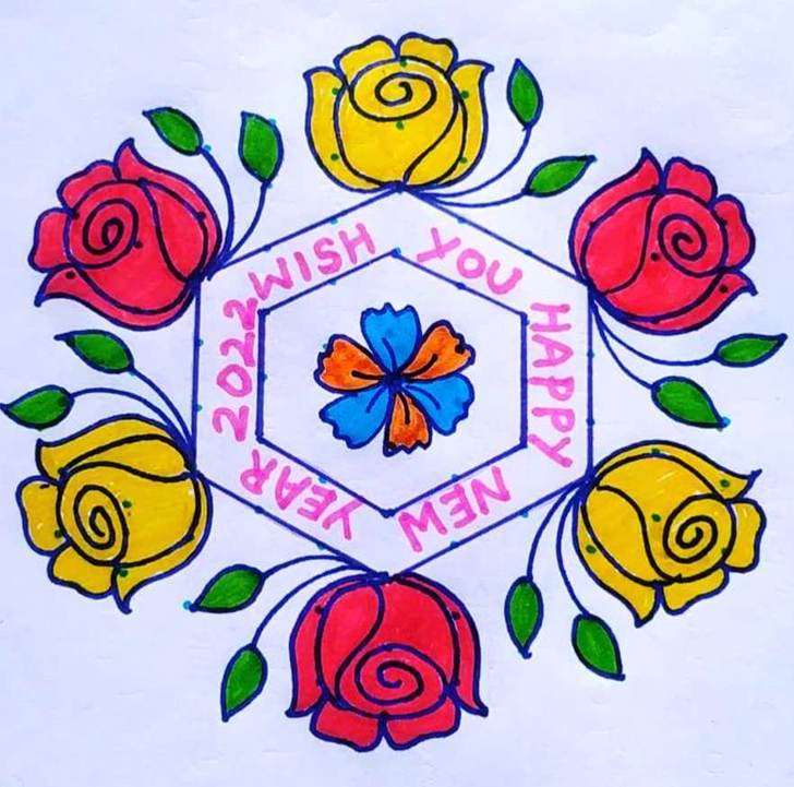 Excellent Rose Rangoli