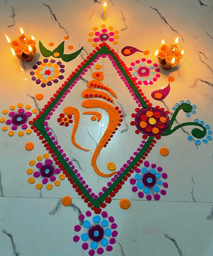 Lovely Vighnaraja Rangoli Design