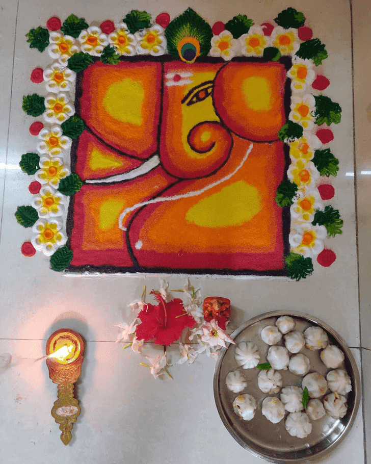 Mesmeric Yamuna Chhath Rangoli